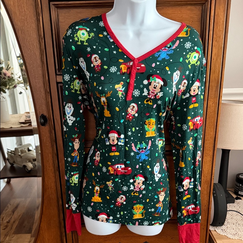 Little Sleepies Women's Holiday Character Pajama Top - Green and Red